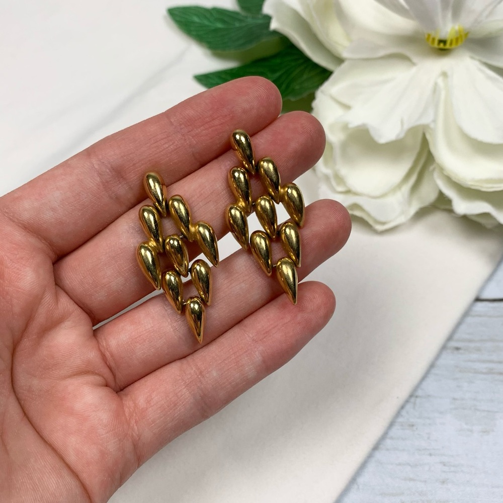 VTG Monet Gold Cascading Diamond Dangle Earrings